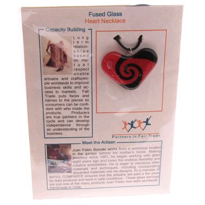 Fair Trade Carded Heart Fused Glass Necklace - Red and Black » £9.99 - Fair Trade Product