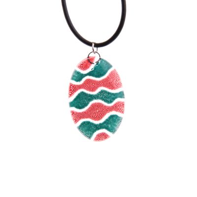 Fair Trade Oval Fused Glass Necklace - Red/Turquoise Waves » £8.50 - Fair Trade Product