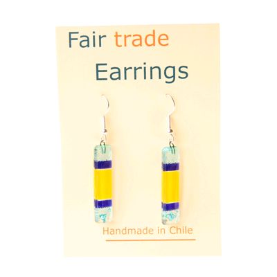 Fair Trade Large Rectangular Fused Glass Earrings - Blue Stripe » £5.99 - Fair Trade Product