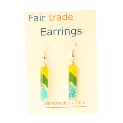Fair Trade Large Rectangular Fused Glass Earrings - Green Stripe » £5.99 - Fair Trade Product