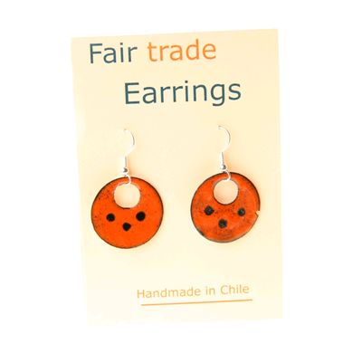 Fair Trade Round Enamel Copper Earrings - Orange » £6.49 - Fair Trade Product