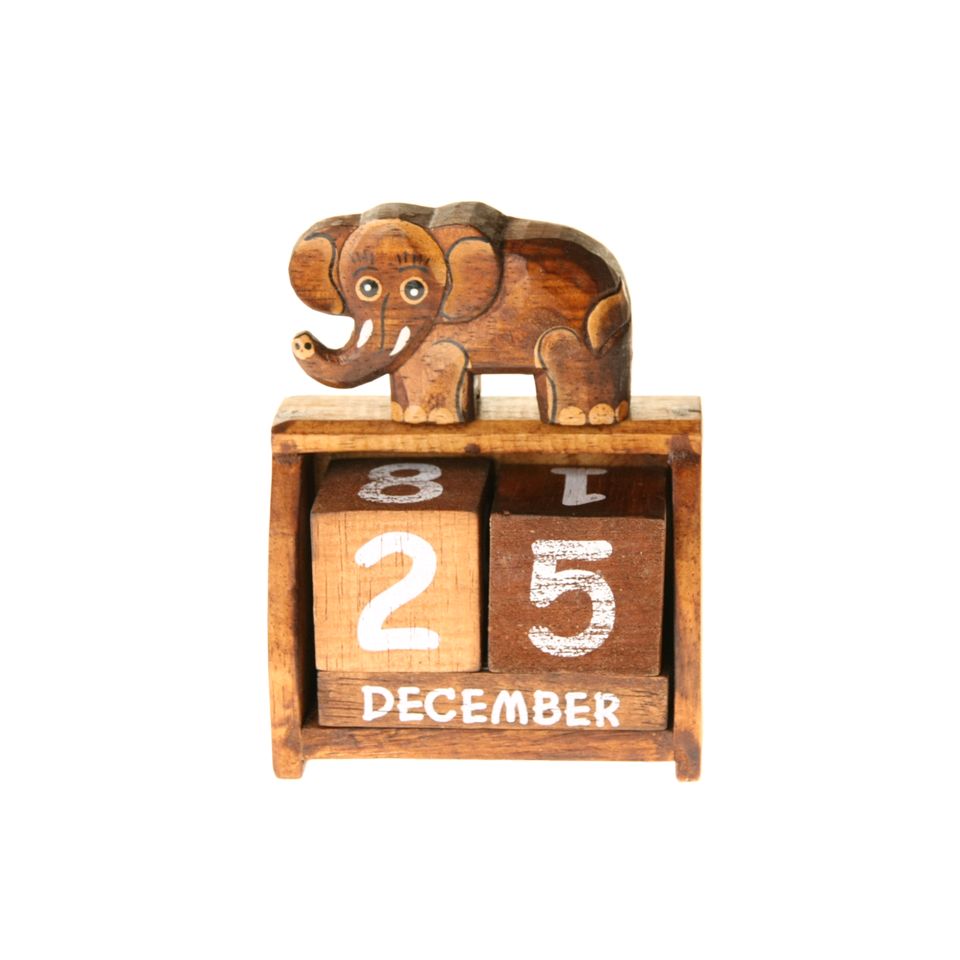 Elephant Calendar Wooden Handmade Perpetual..... 